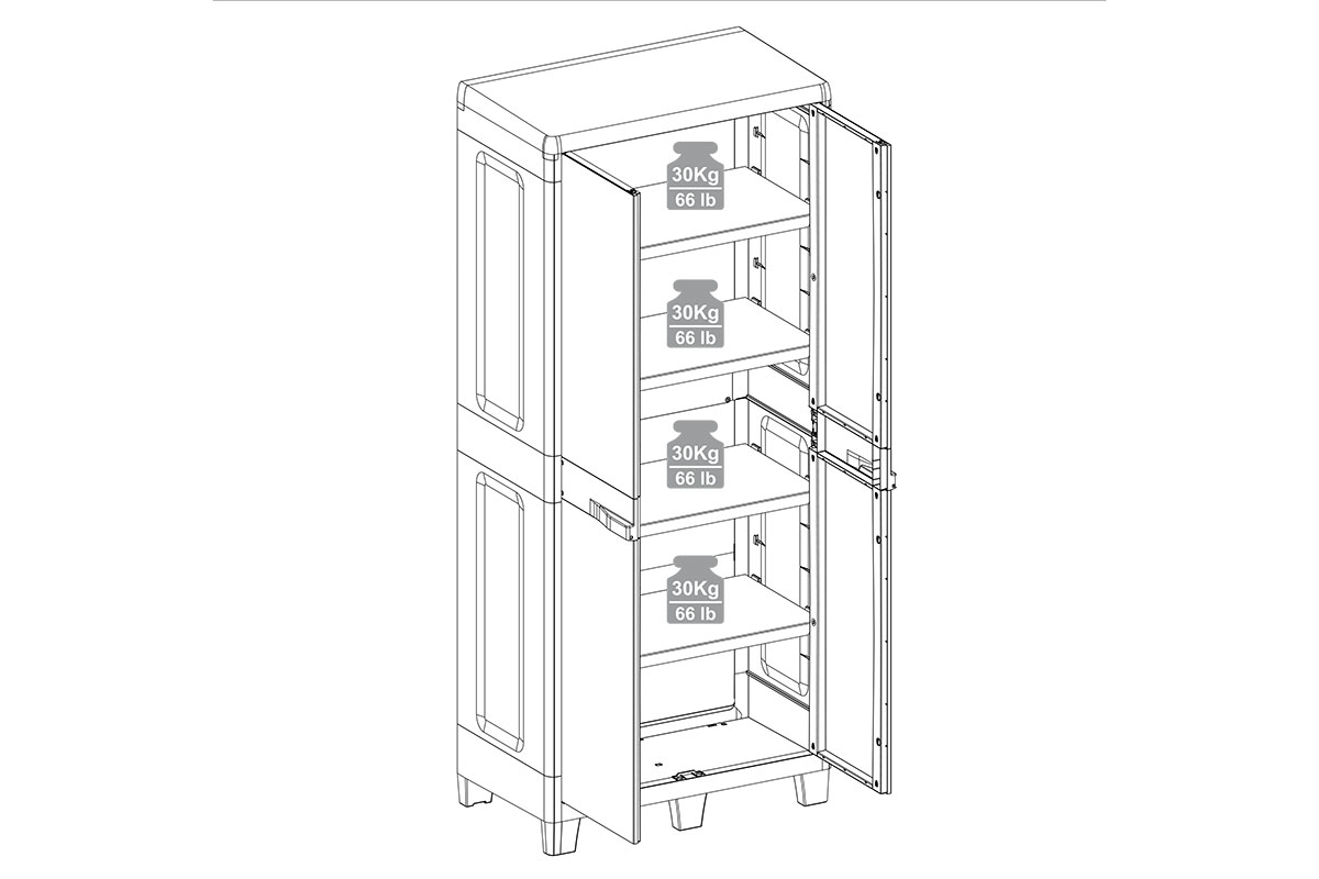 Toomax, Италия Уличный шкаф TOOMAX 2х дверный глубокий WOODY'S XL (4 полки), антрацит