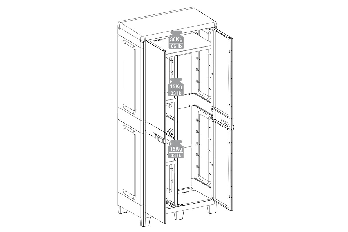 Toomax, Италия Уличный шкаф TOOMAX 2х дверный глубокий WOODY'S XL (3 полки), антрацит